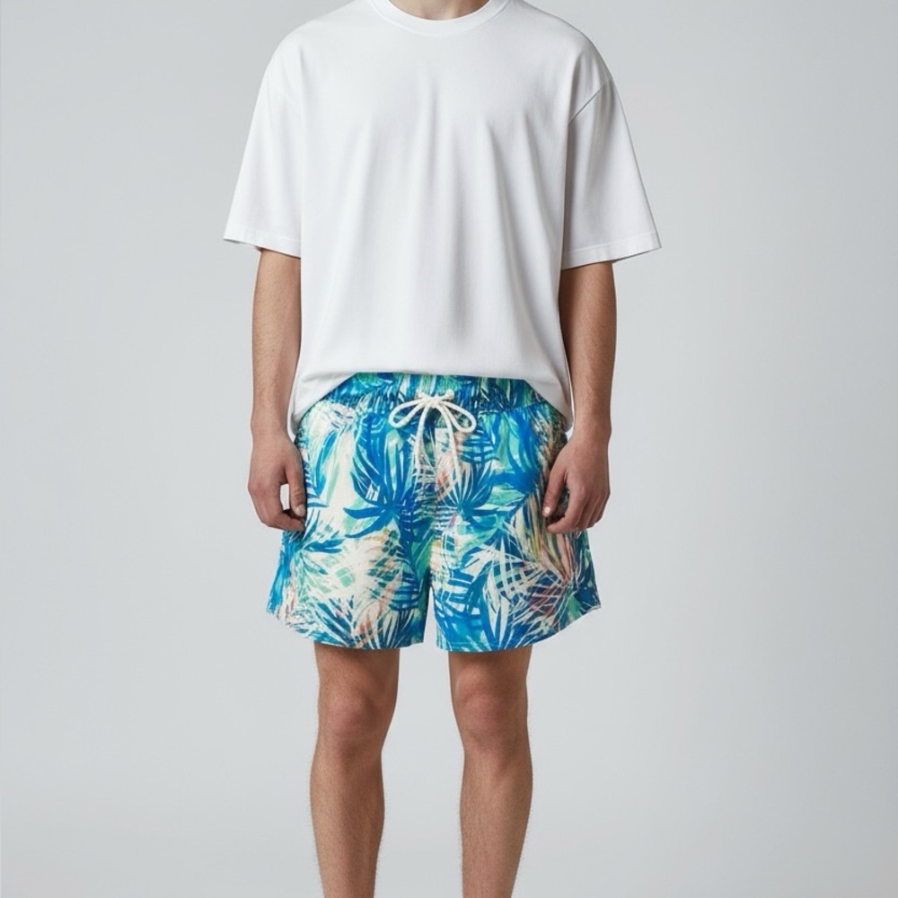 Vintage Ocean Pacific Mens Swim Board Shorts Size XXL Tropical Print Rainbow Tag